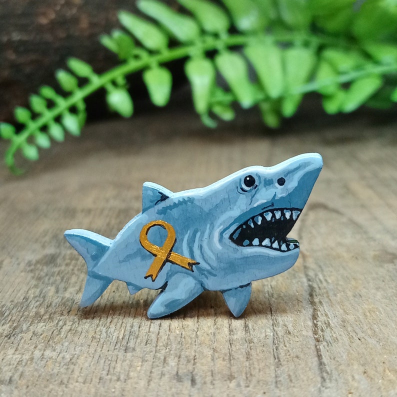 Children's Cancer Ribbon Shark Badge, Handmade Childhood Cancer Support ...
