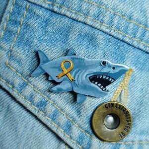 Children's Cancer Ribbon Shark Badge, Handmade Childhood Cancer Support ...