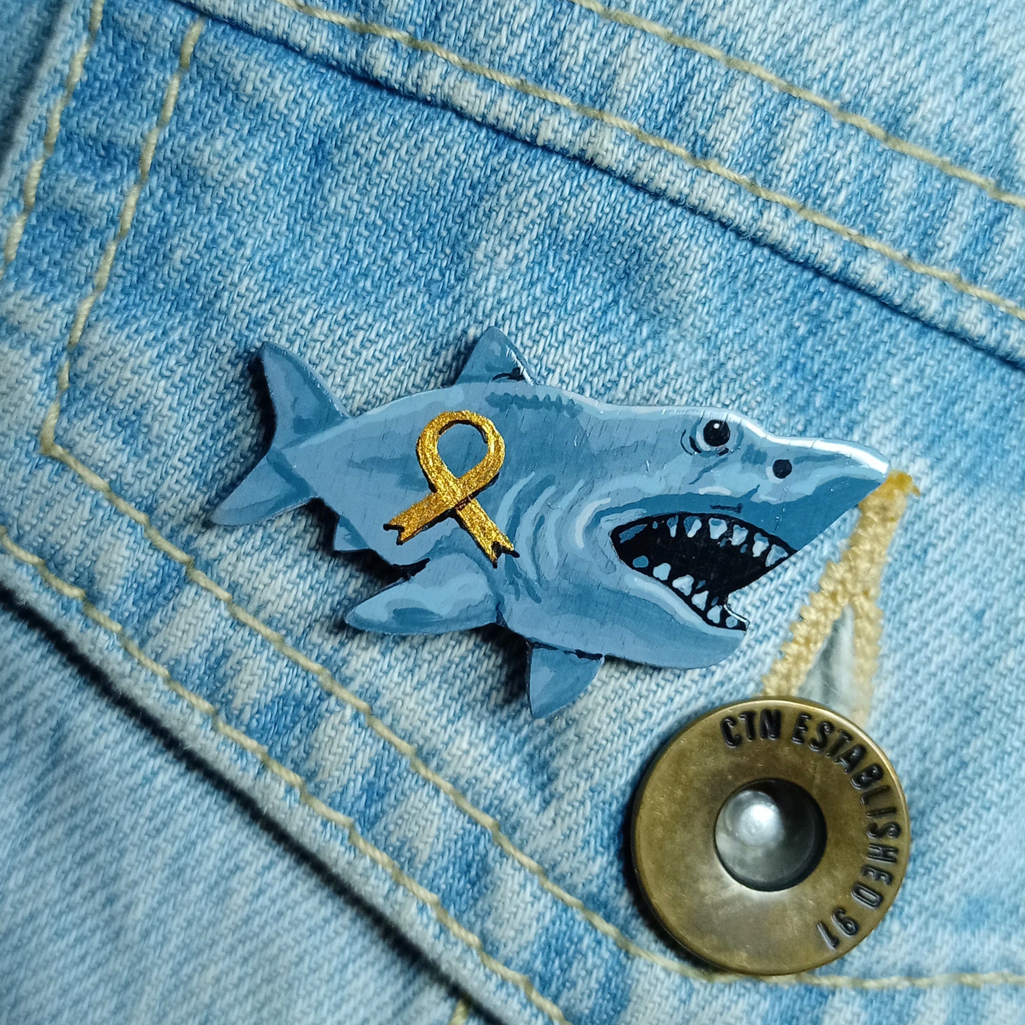 Children's Cancer Ribbon Shark Badge, Handmade Childhood Cancer Support ...
