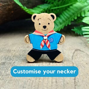 Beavers Bear Personalised Gift, Handmade Beaver Bear Lanyard Pin Badge, Customised With Your Colours, Teddy Brooch, Scouts Fridge Magnet