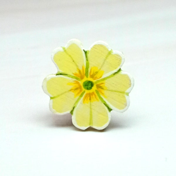 Primrose Pin, Handmade Primrose Gift, February Birth Flower, Little Yellow Flower, Hand Painted Primrose Jewellery, Small Wildflower Pin