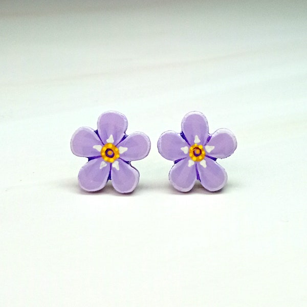 Purple Forget Me Not Earrings, Handmade Dainty Forget Me Not Studs, Bereavement Gift, Tiny Purple Flower Jewellery, I Will Miss You Gift