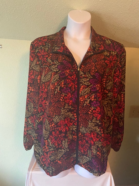 Vintage 2X Blair Zipper Front Blouse in Floral Pri