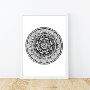 Spiritual Mandala Art Print, Black and White Meditation Decor, Abstract Art Print for Boho Home