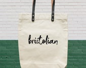 Reusable Natural Canvas Shopper Tote Bag with Leather Strap (42cm x 38cm). Bristolian Design