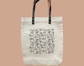 Reusable Natural Canvas Shopper Tote Bag with Leather Strap (42cm x 38cm). Multiple designs. Free optional personalisation.