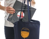 Reusable Navy Cotton "Wine Design" Tote Bag - Basic Shopper - Vinyl Bag