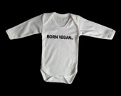 Unique "Born VEGAN" design baby vest. 100% Cotton. Active