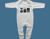 Unisex white long sleeve baby romper (baby suit) with Multiple design options. 100% cotton. Great quality.