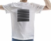 Unisex White 100% cotton STRIPES design t-shirt.