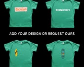 Custom design 100% organic cotton baby t-shirt in green. Soft & stylish.