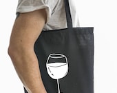 Black Cotton Wine Design Tote Bag - Basic Shopper - Vinyl Bag