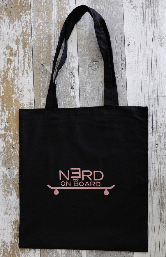Black Cotton NERD on Board Design Tote Bag Basic Shopper | Etsy