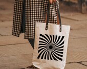 Reusable Natural Canvas Shopper Tote Bag with Leather Strap (42cm x 38cm). Hypnosis design.