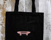 Black Cotton Skate Design Tote Bag - Basic Shopper - Vinyl Bag