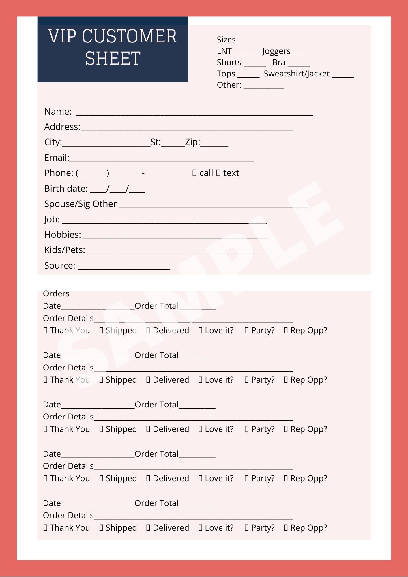 ZYIA VIP Customer Sheet Direct Sales Etsy