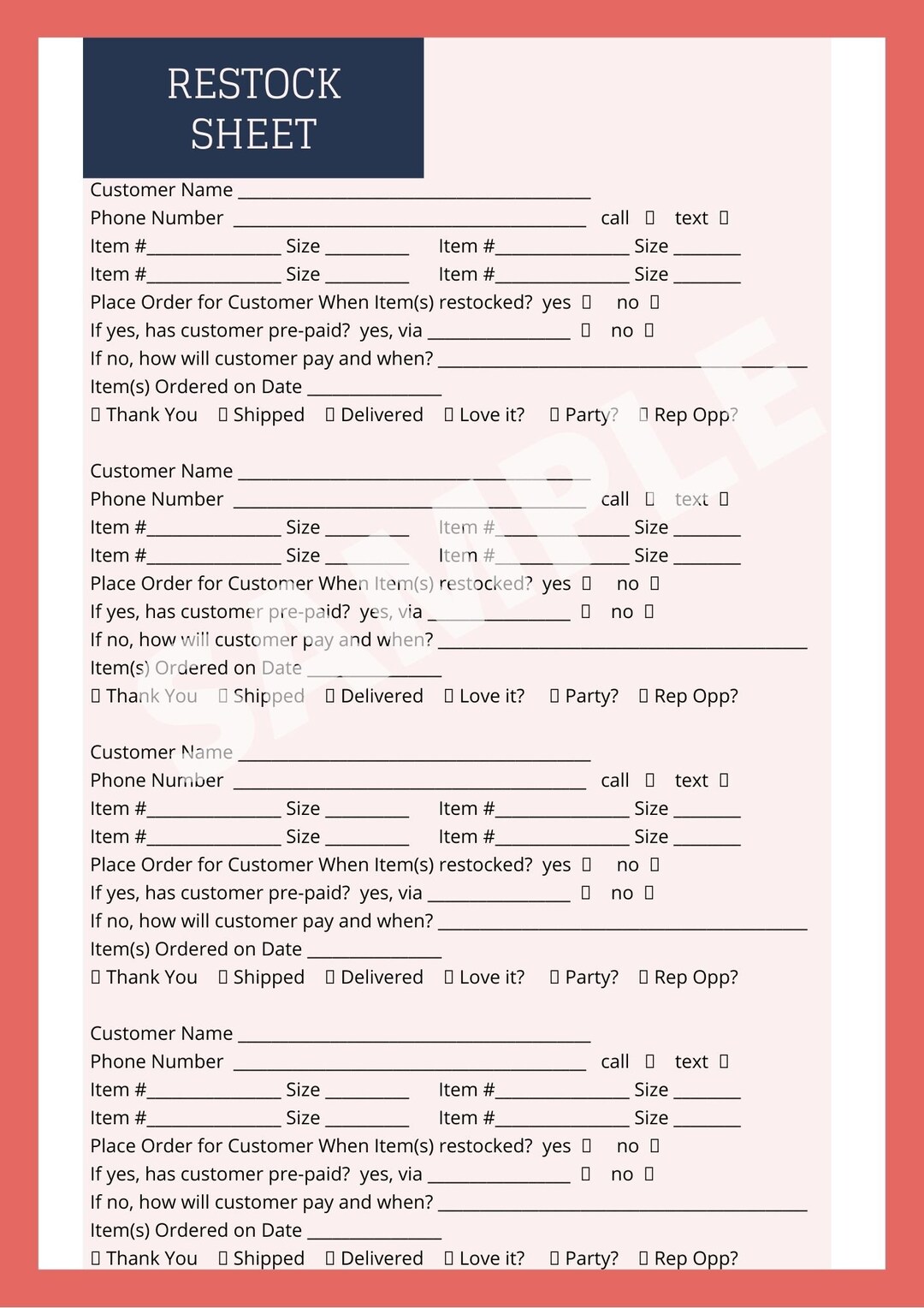 ZYIA Restock Sheet Direct Sales Etsy