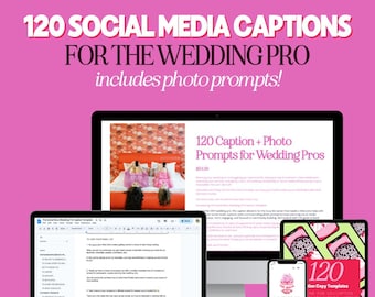Subtítulos de redes sociales + mensajes fotográficos para Wedding Pro, Instagram, Facebook, Pinterest, marketing de redes sociales, industria de bodas