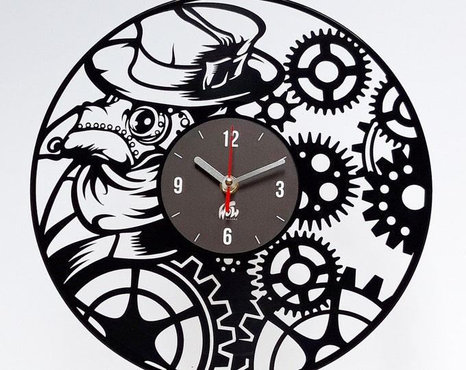 STEAMPUNK vinyl wall clock 12 inches. A great gift for STEAMPUNK style fans. Beautiful design interior decoration. Best home decor style.