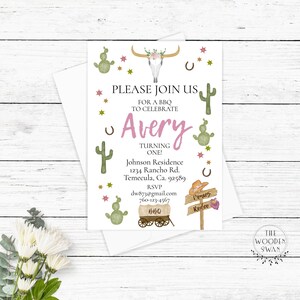 Printable Girl's Western Birthday Invitation Template, Cowgirl Birthday Invitation, 5x7 Printable, Any Year Birthday, Editable Text 525S