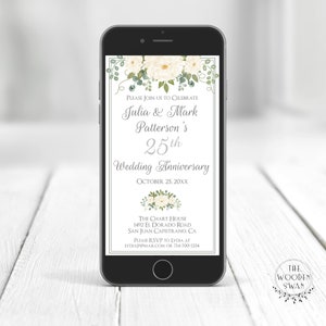 Elektronische 25th Jahrestag Einladung Vorlage - Text Jahrestag Einladung - Evite - Jedes Jahr Hochzeitstag - Bearbeitbarer Text 703K