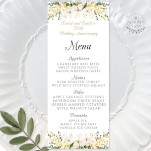 Printable Anniversary Dinner Party Menu Template, 50th Anniversary, Any