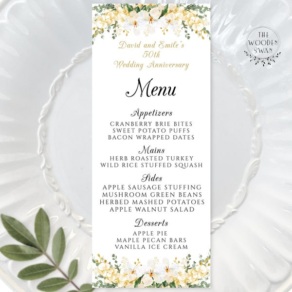 Printable Anniversary Dinner Party Menu Template, 50th Anniversary, Any Event Menu, DIY Printable Event Menu, Table Decor, 728S