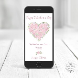 Elektronische Valentinstag Kartenvorlage, rosa Aquarell Rosen, digitaler Download, DIY bearbeitbarer Text, Herz Valentinstag ECard 607K