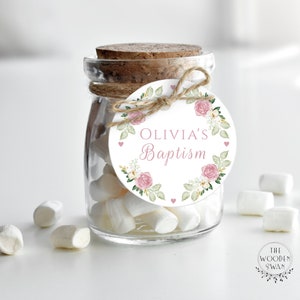 Baptism Round Tag Template, Gift Tags, Baby Girl, Favor Tags, Cupcake Toppers, Christening, Pink Baptism, 2&quot; Round, Editable Text 209S