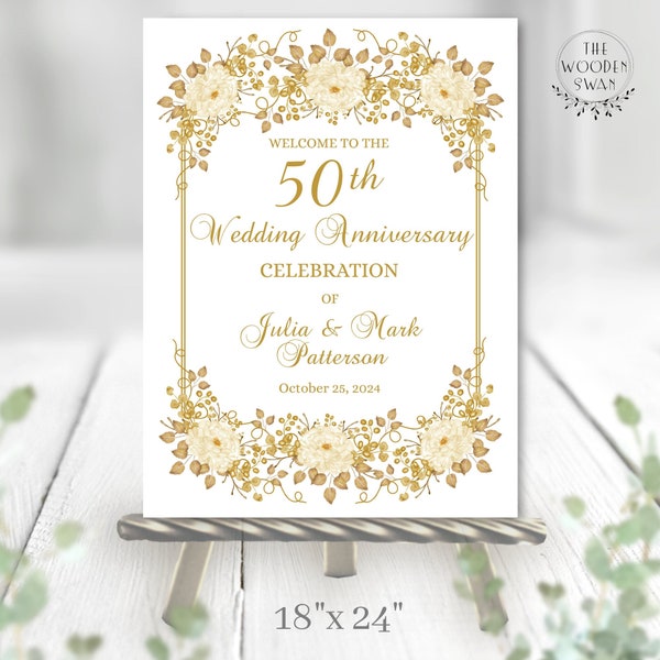 Printable 18x24 50th Anniversary Sign Template, Unique Floral, Party Table Decor, Welcome Sign, Golden Anniversary, 601K #2