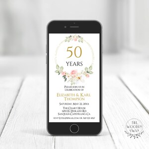 Einladungsvorlage zum 50-jährigen Jubiläum, digitaler Jubiläums-Evite, 50-jähriger Hochzeitstag, Rosen & Magnolien, bearbeitbarer Text 716S