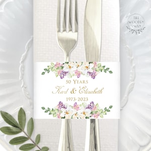 Printable 50th Anniversary Napkin Band Template, Golden Anniversary Napkin Ring Template, Utensil Wrap, Appx. W 10.5&quot; x H 2.625&quot;, 712S