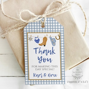 Printable Western Favor Tag Template, Baby Shower, Thank You Gift Tag, Western Baby Shower, Baby Boy, Cowboy, Editable Text 139S