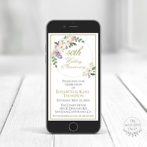Elektronische 50th Jahrestag Einladung Vorlage, Digitale Jubiläums Ecard, Elegant, 50th Hochzeitstag, Magnolien, Text bearbeiten 712S