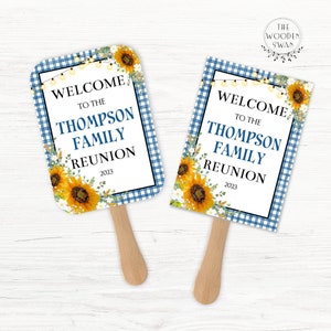 Family Reunion Hand Fan Template, Family Reunion Party, Printable Paddle Fan, Sunflowers, Family Reunion Favor, Keepsake,Editable Text 744S