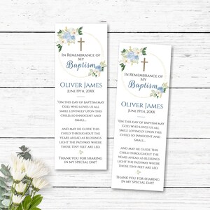 Printable Baptism Bookmark Template, Printable Bookmark, Christening Keepsake, Favor Bookmark, Baptism Keepsake, Approx. 2.5&quot;x7&quot;, 207S