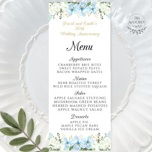 Plantilla de menú imprimible para cena de aniversario, 50.° aniversario, menú para cualquier evento, menú para eventos imprimible por uno mismo, decoración de mesas, 728SX5