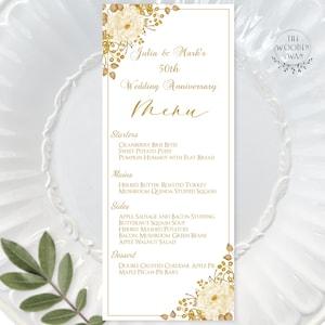 Menusjabloon verjaardagsdiner, doe-het-zelf afdrukbaar evenementenmenu, zelf te bewerken, downloaden en afdrukken, tafeldecor, 3,75 x 9 inch bewerkbare tekst 941K