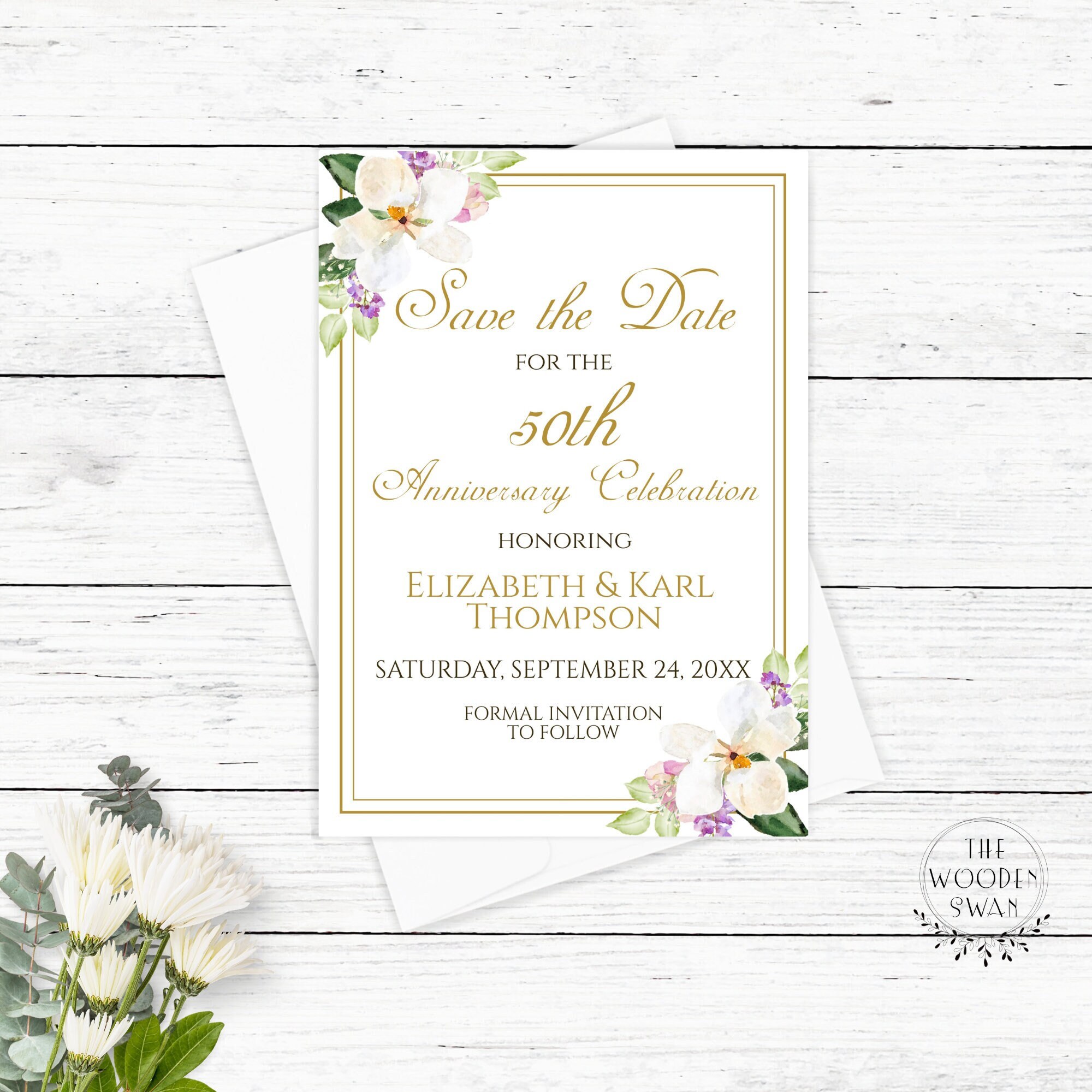 Printable Save the Date Template, DIY, Invitation, Golden Anniversary Celebration, 50th ...