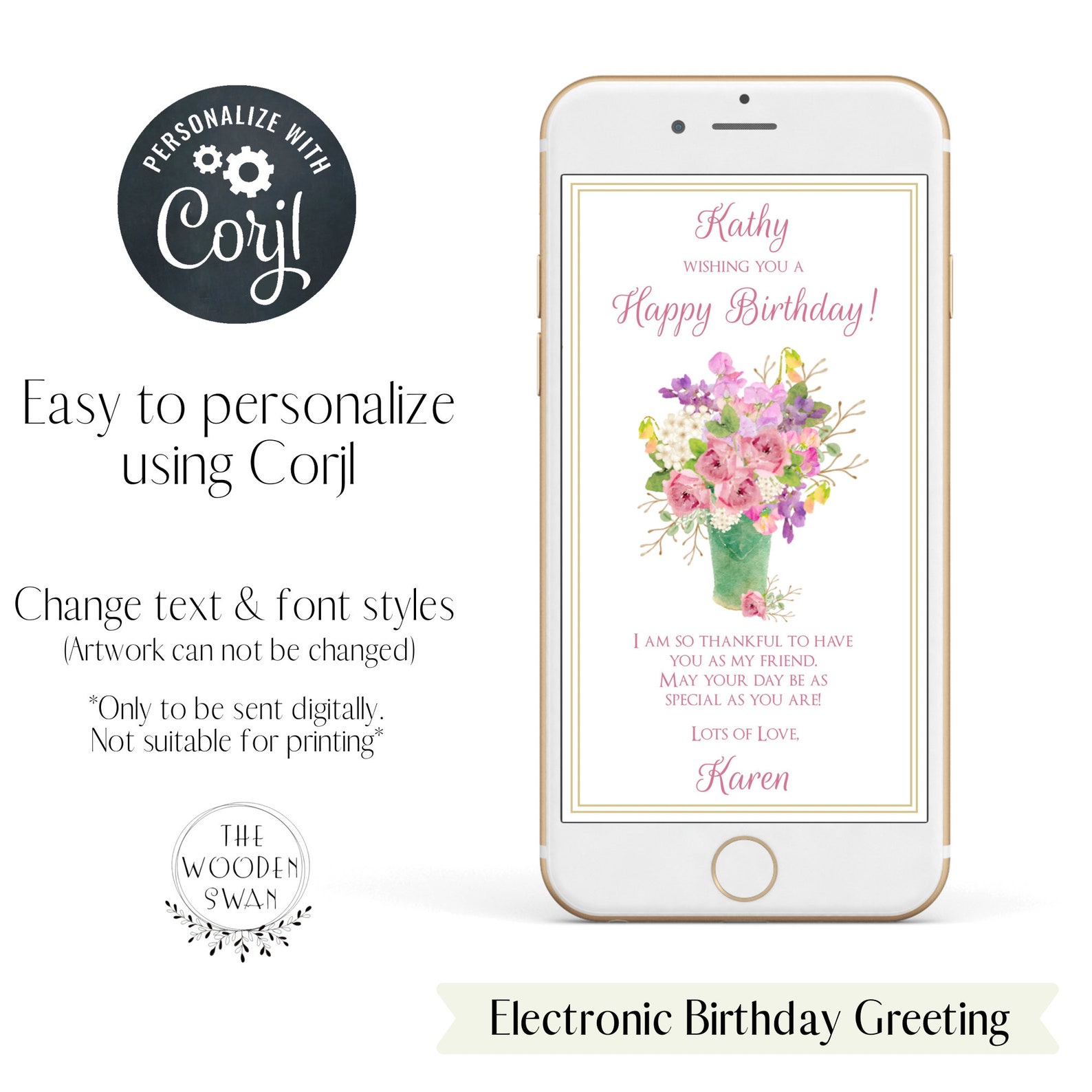 Electronic Birthday Card for Her Text Birthay Greeting Card Etsy