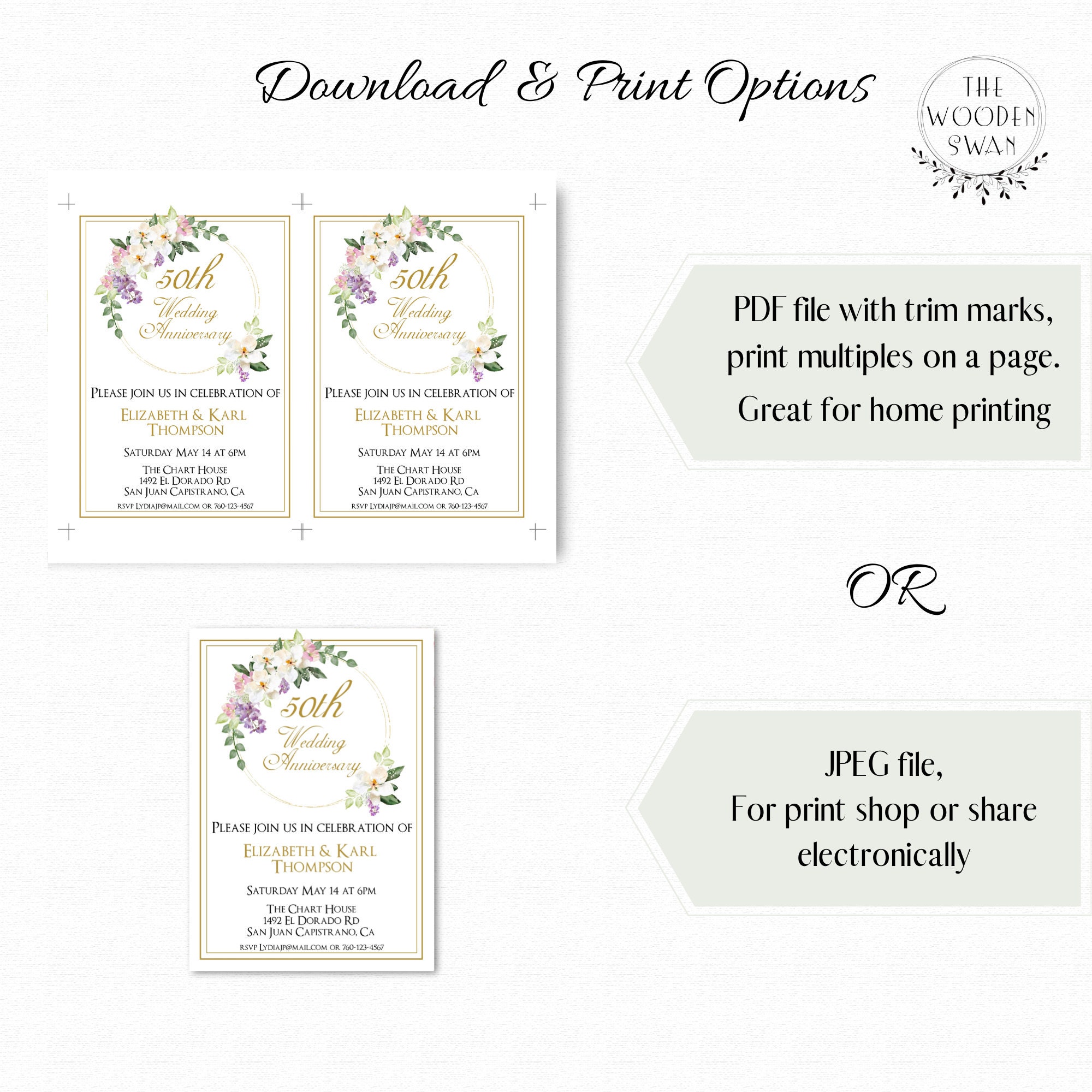 Printable 50th Anniversary 4 Item Template Bundle, 5x7 Invitation ...