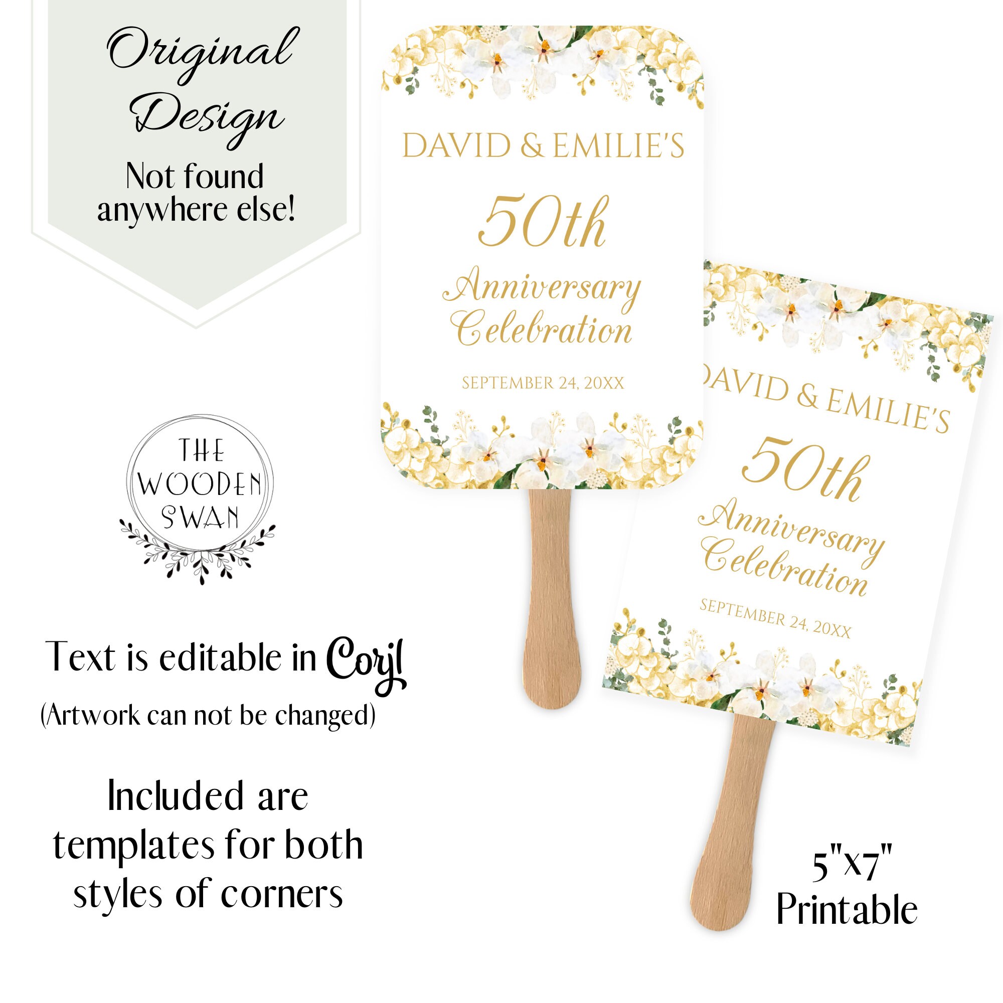 50th Wedding Anniversary Hand Fan Template Golden Anniversary Party