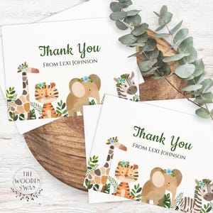 Druckbare Baby Shower Danke Kartenvorlage, personalisierte Karte, Safari Tiere, Wild One Note, Baby Boy Zoo Tiere, personalisieren Text,147S