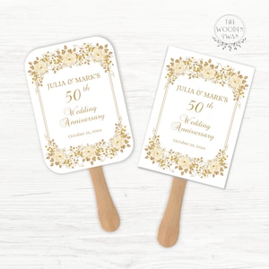 50th Wedding Anniversary Hand Fan Template, Birthday Party, 5x7 Printable Paddle Fan, Anniversary Favor, Keepsake, Editable Template, 601K