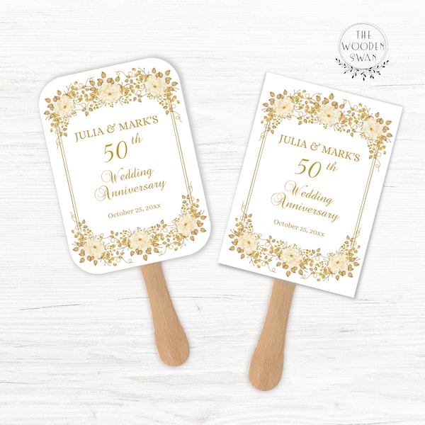 50th Wedding Anniversary Hand Fan Template, Birthday Party, 5x7 Printable Paddle Fan, Anniversary Favor, Keepsake, Editable Template, 601K