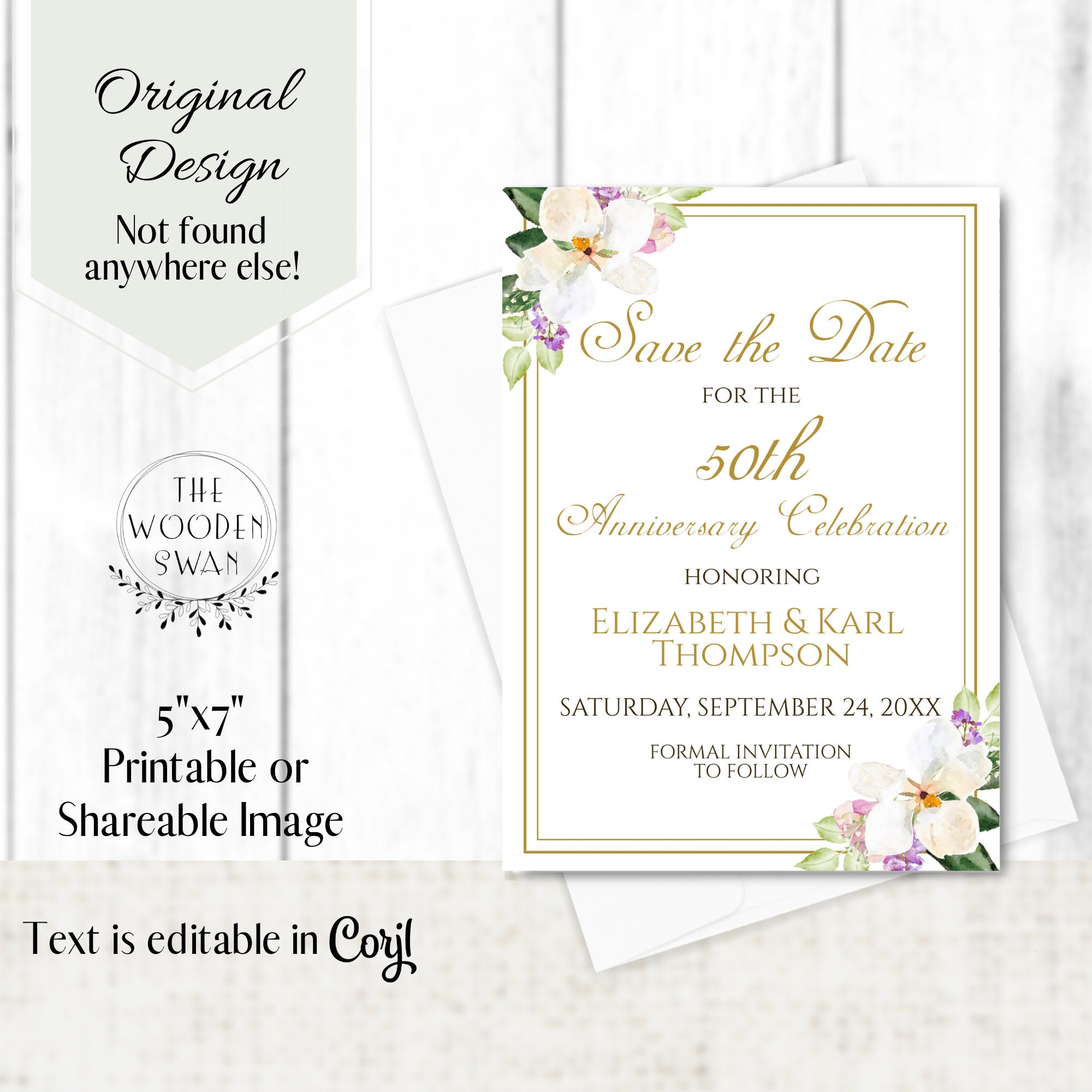 Printable Save the Date Template, DIY, Invitation, Golden Anniversary