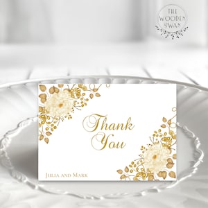 Modèle de carte de remerciement anniversaire doré, modèle de carte pliée 3 x 5 personnalisé modifiable bricolage, toute année 601K