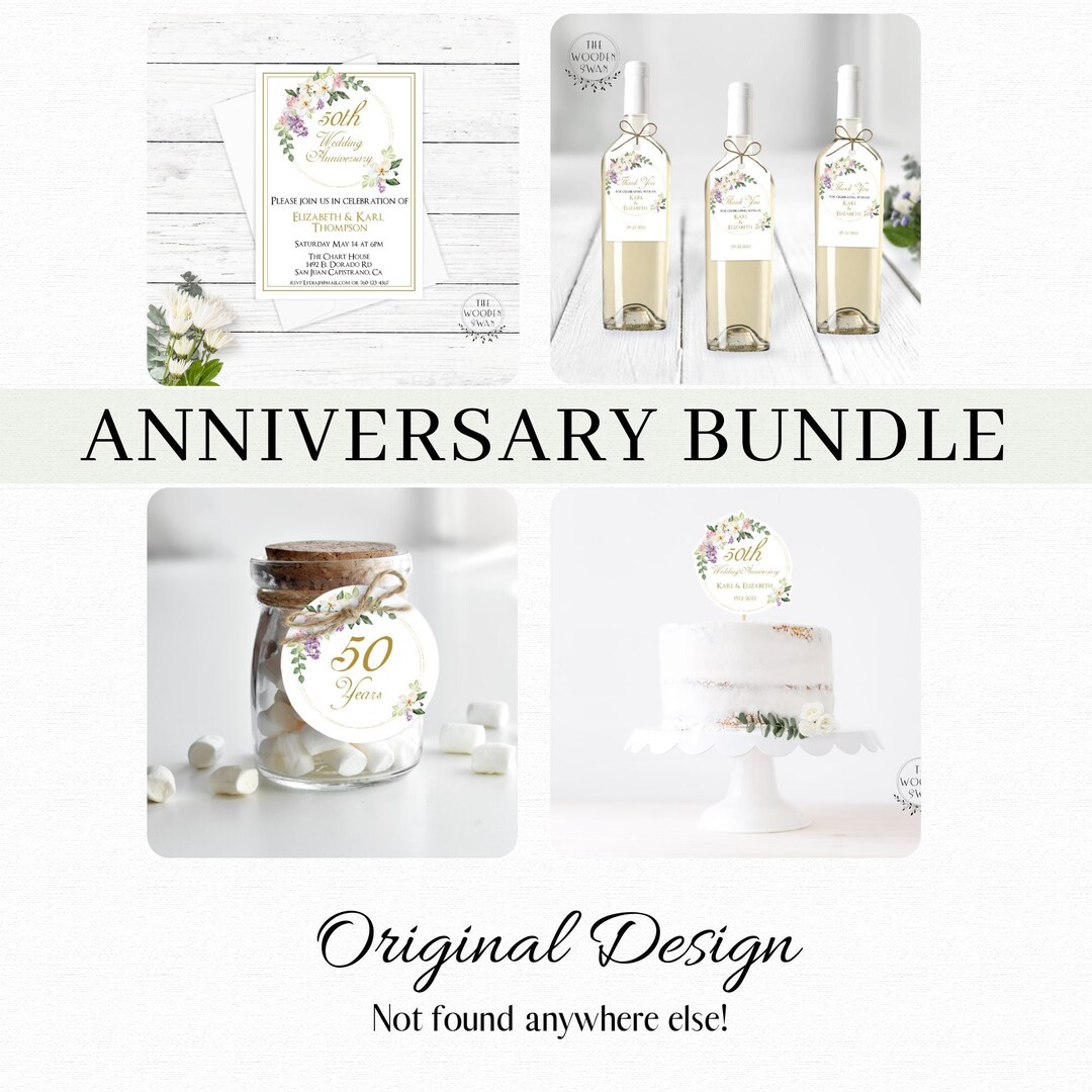 Printable 50th Anniversary 4 Item Template Bundle, 5x7 Invitation ...