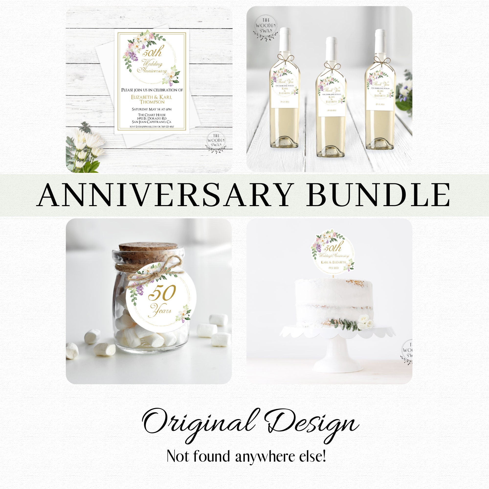 Printable 50th Anniversary 4 Item Template Bundle, 5x7 Invitation ...