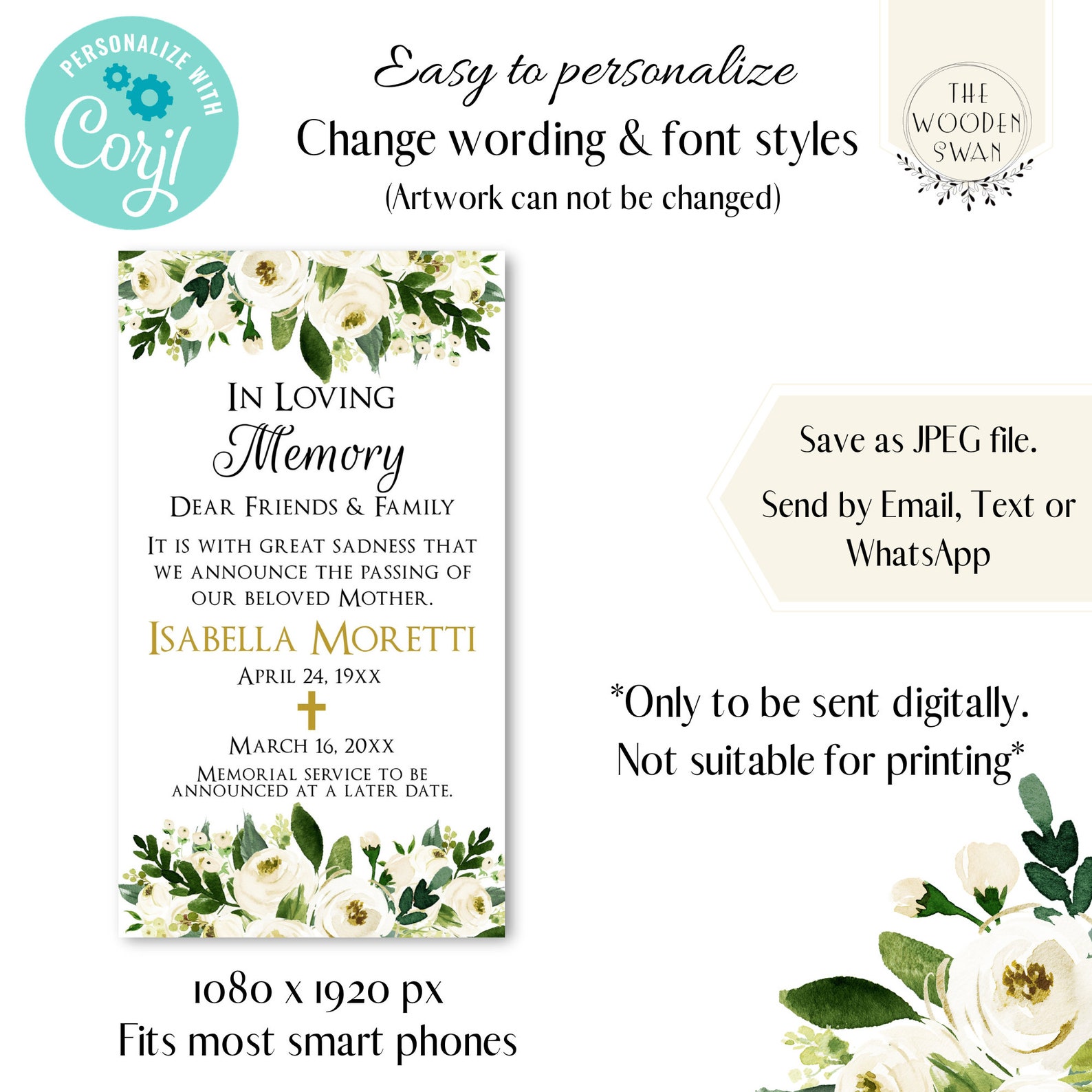 Electronic Passing Announcement Memorial Passing of Loved Etsy